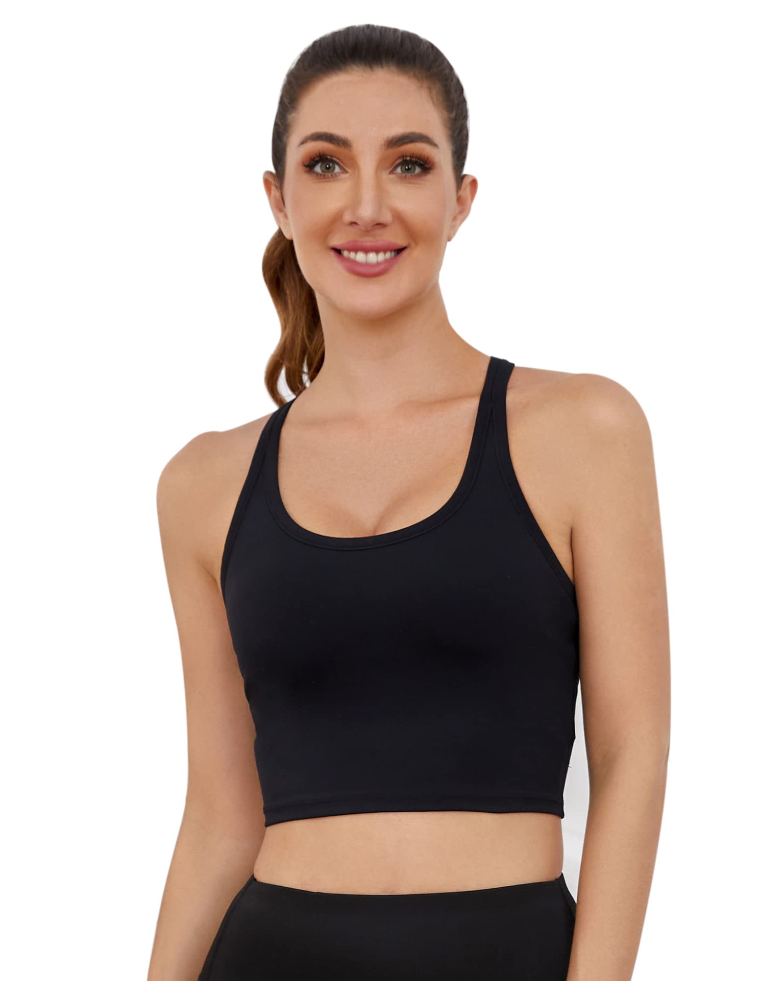 High Support Women's Sports Bras - Racerback Padded Yoga Bra with Removable Cups, Workout Crop Top for Running, Gym & Fitness Training