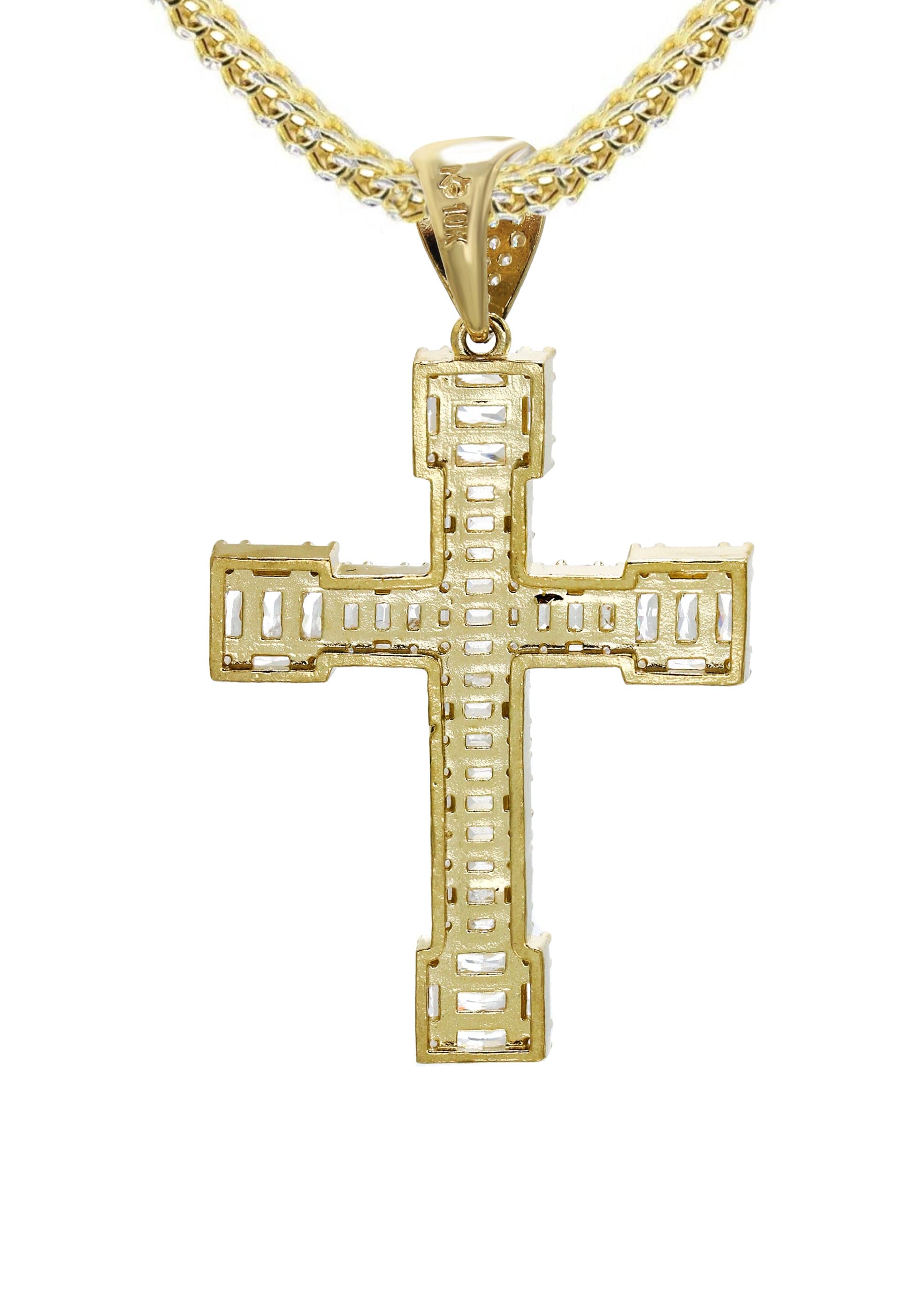 10K Yellow Gold Baguette Cross Necklace - 15.6 Grams | Elegant Religious Jewelry for Women, Perfect for Church, Weddings & Everyday Wear