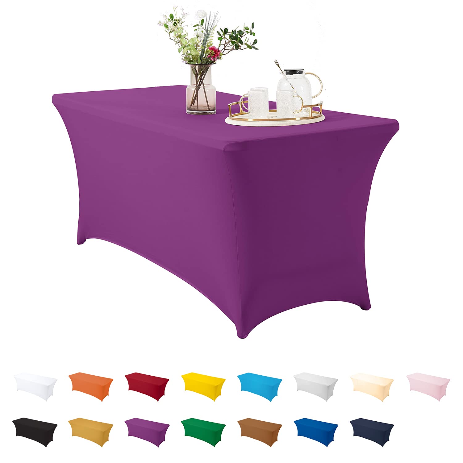ManMengJi Spandex Stretch Tablecloth 4ft - Universal Fitted Table Cover for Standard Folding Tables - Washable & Wrinkle-Free Rectangular Tablecloth for Wedding, Banquet, Party & Events (Purple) - Perfect for Indoor & Outdoor Gatherings, Catering & Home Decor