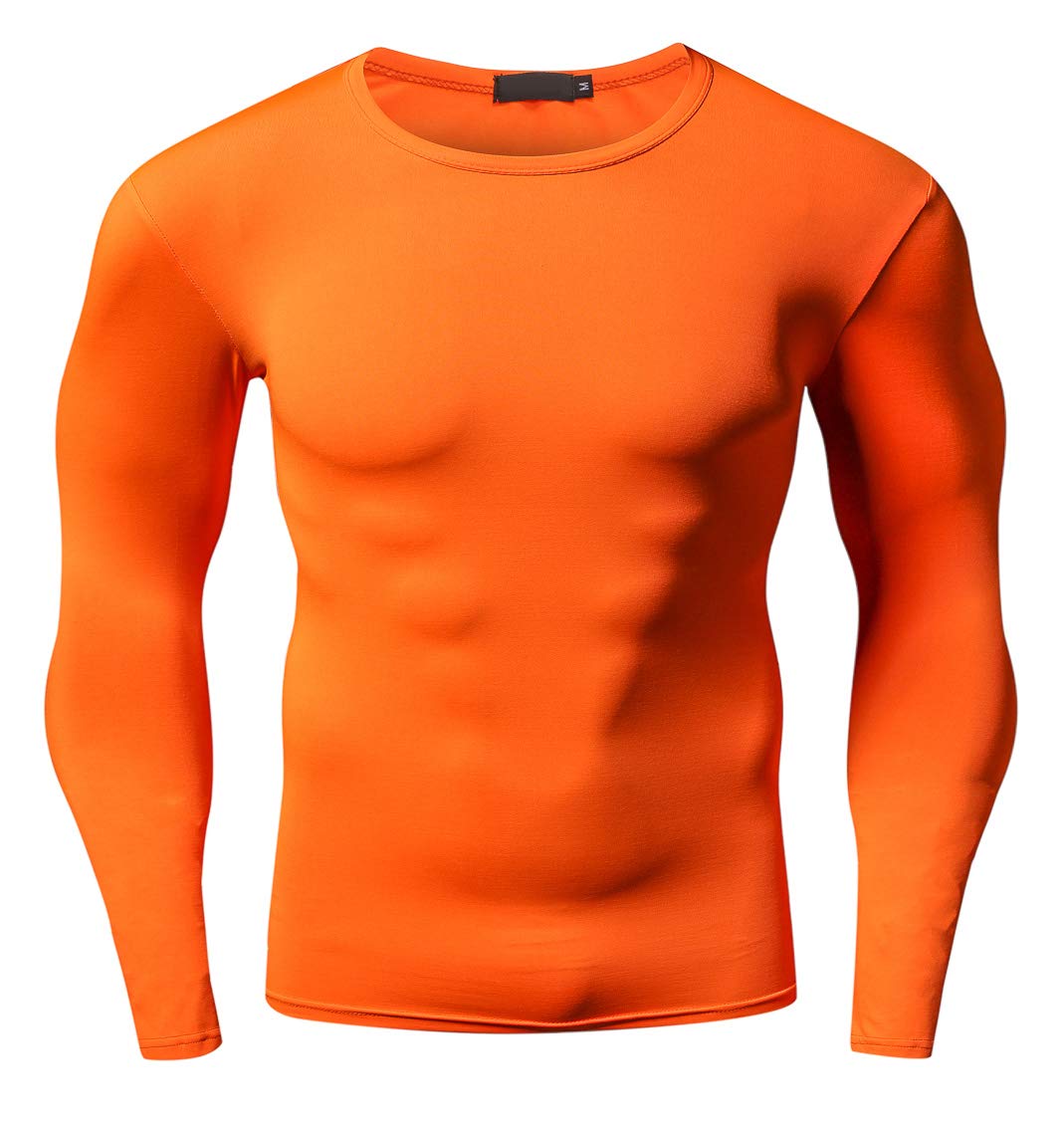 Red Plume Men's Cool Dry Fit Long Sleeve Compression Shirt - Moisture Wicking Activewear for Running, Gym Workouts & Outdoor Sports - Breathable Athletic Base Layer T-Shirt