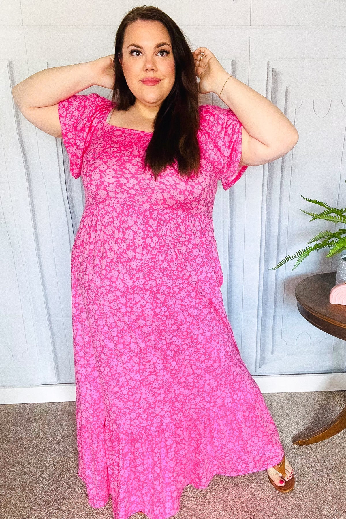 Perfectly You Fuchsia Ditzy Floral Fit & Flare Maxi Dress - Women's Summer Boho Beach Dress for Vacation, Wedding Guest & Outdoor Parties