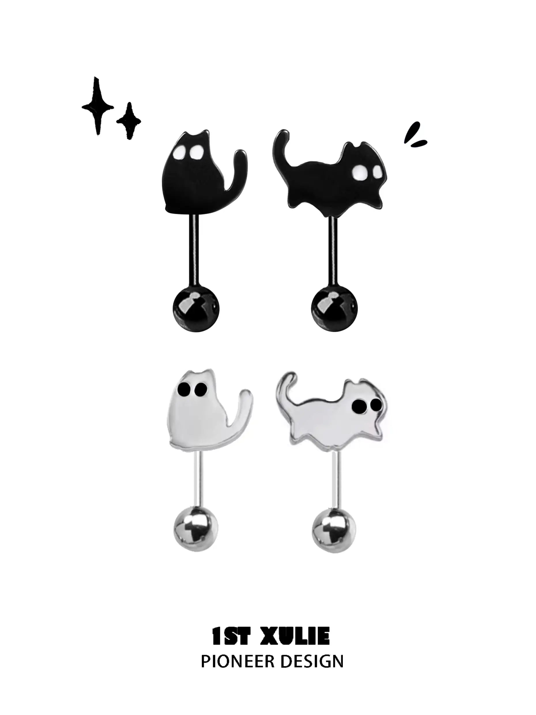 Ghost Black Cat S925 Sterling Silver Handmade Epoxy Coating Stud Earrings for Women - Perfect for Halloween, Gothic Fashion & Everyday Wear