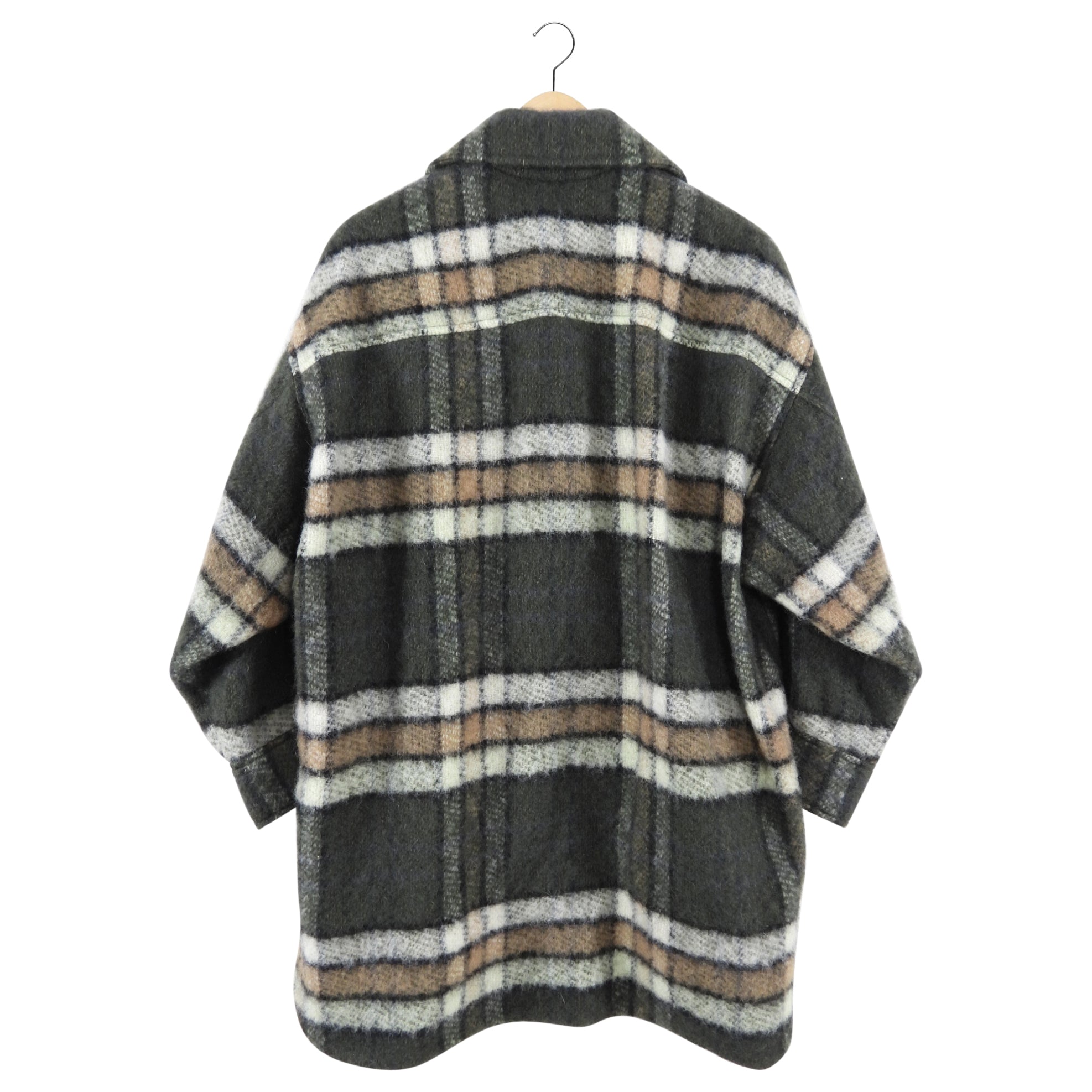 Chloe Dark Green Check Blanket Coat Shacket for Women - XS/S - Warm Plaid Overshirt Jacket for Fall & Winter Fashion, Outdoor Activities and Casual Wear