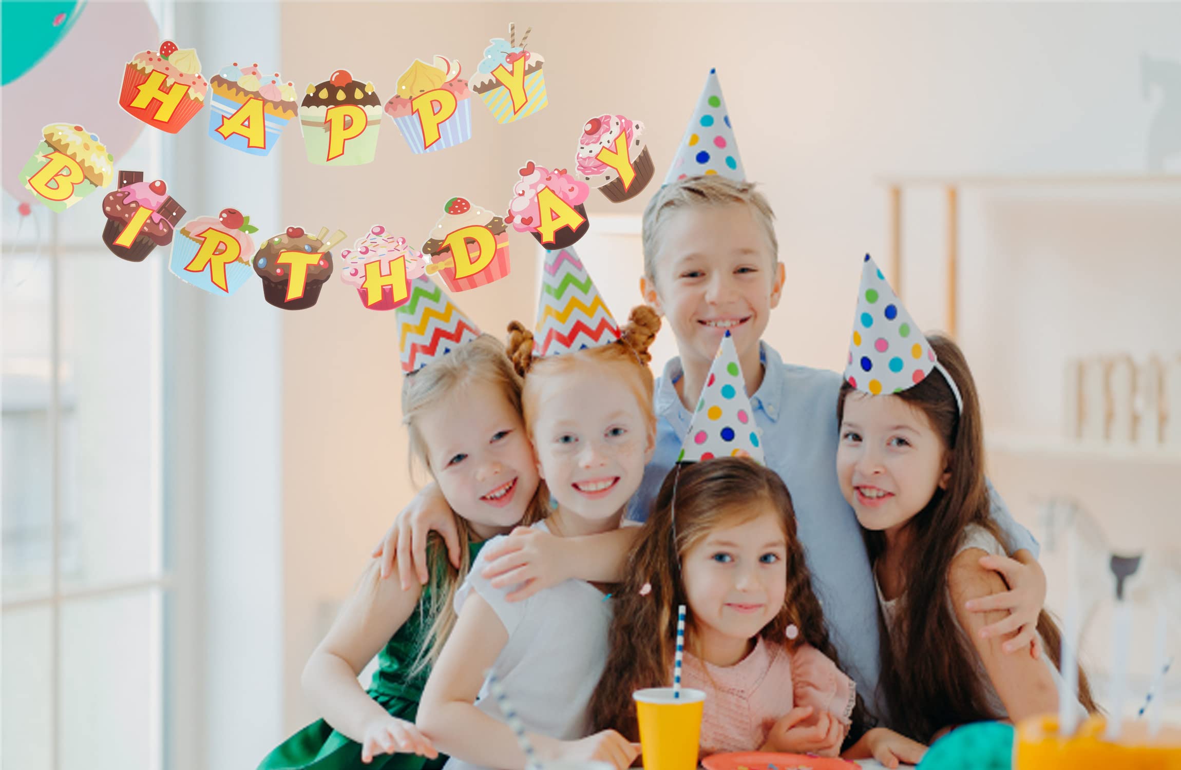 Personalized Happy Birthday Party Banner with Cupcake Design - Custom Birthday Flags for Party Decorations | Perfect for Indoor & Outdoor Birthday Celebrations, Baby Showers & Special Events