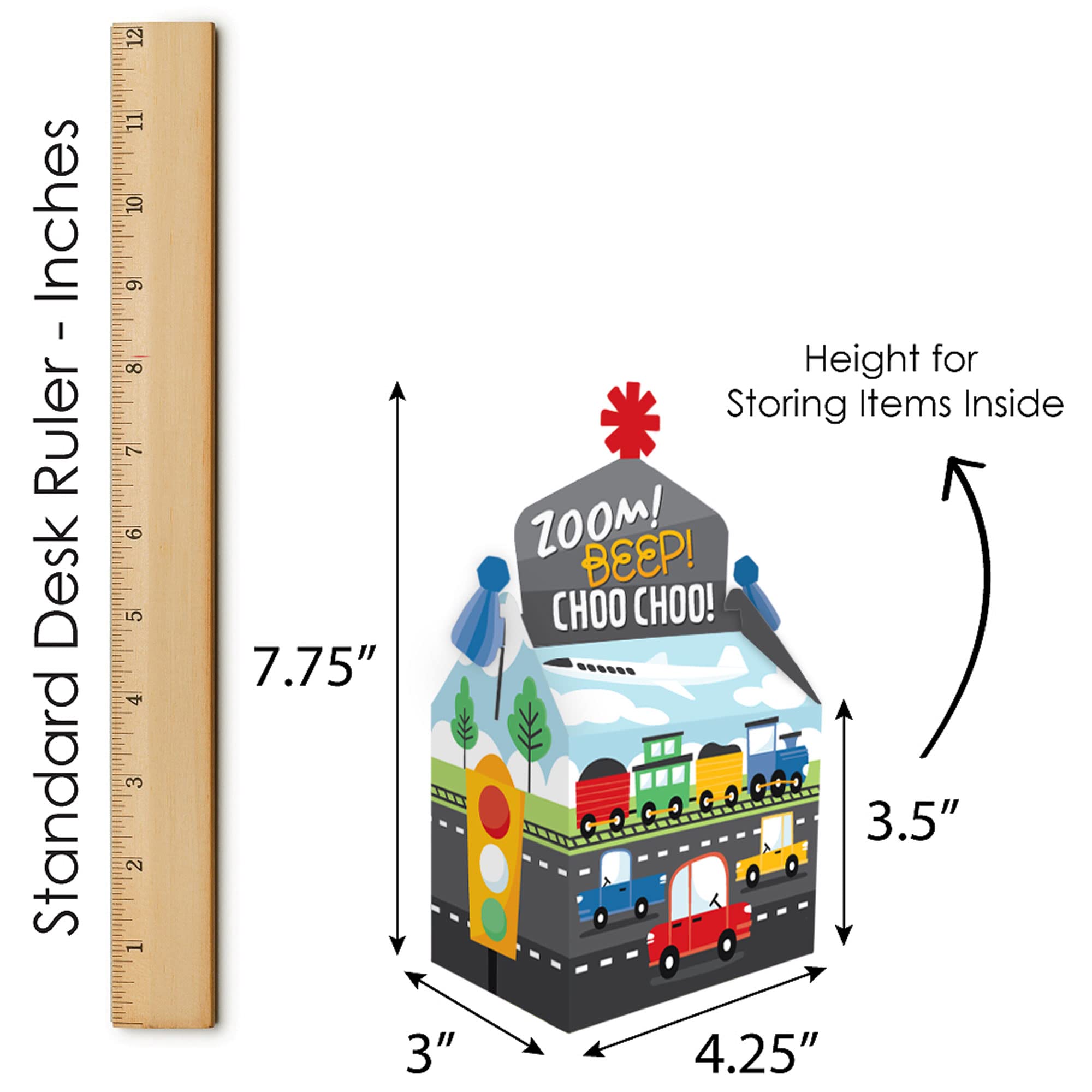 Big Dot of Happiness Transportation Party Favors - 12-Pack Cars, Trains & Airplanes Themed Treat Boxes for Kids Birthday Parties, Baby Showers & School Events