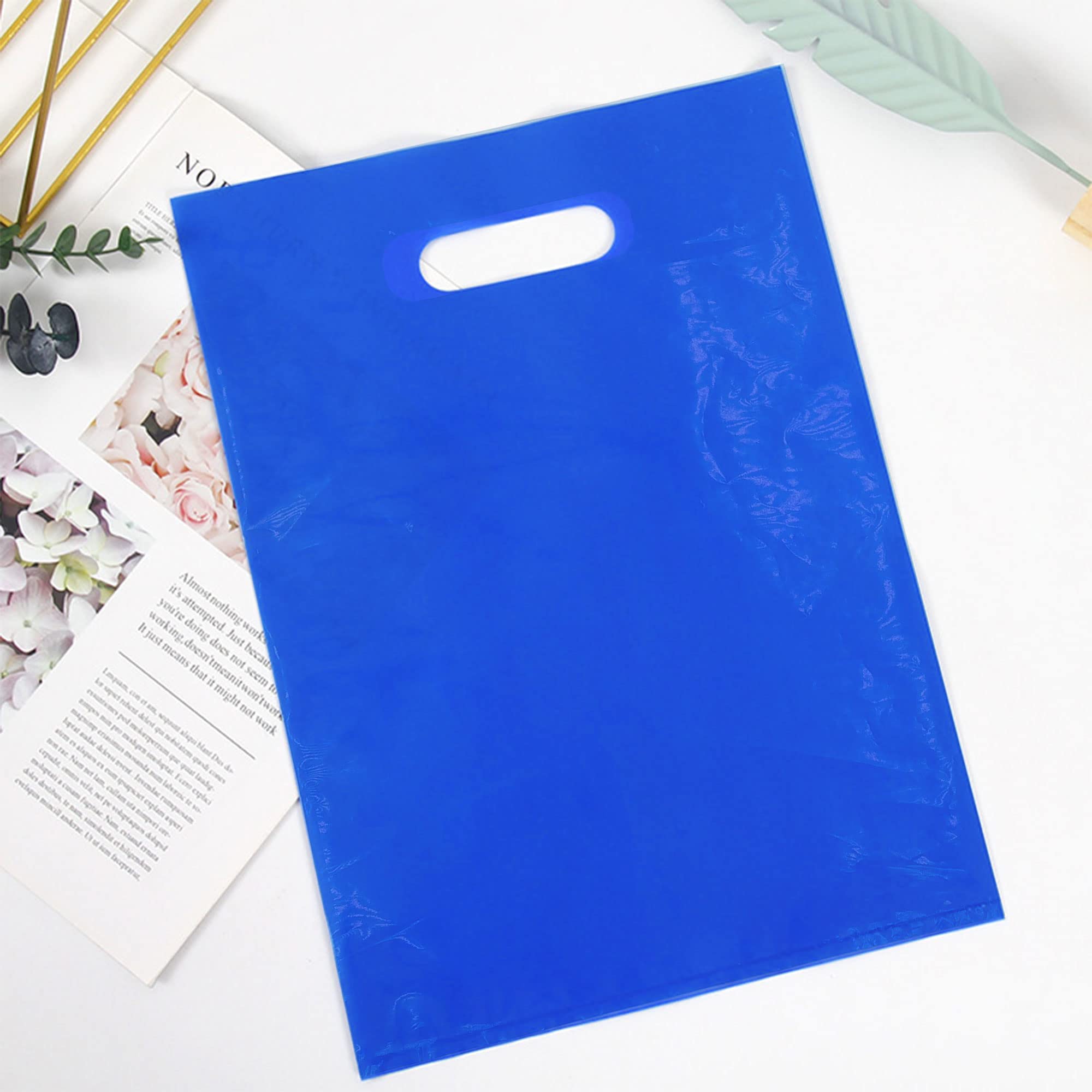 40PCS Blue Plastic Gift Bags for Candy & Party Favors - Durable Die-Cut Treat Bags for Birthday, Baby Shower & Holiday Celebrations - Perfect for Halloween, Christmas & Wedding Favors