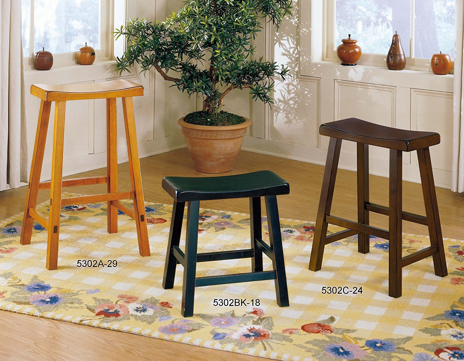 Homelegance Saddleback 17.5 Inch Bar Stools Set of 2 - Cherry Finish Counter Height Dining Stools for Kitchen Island, Breakfast Bar & Home Decor
