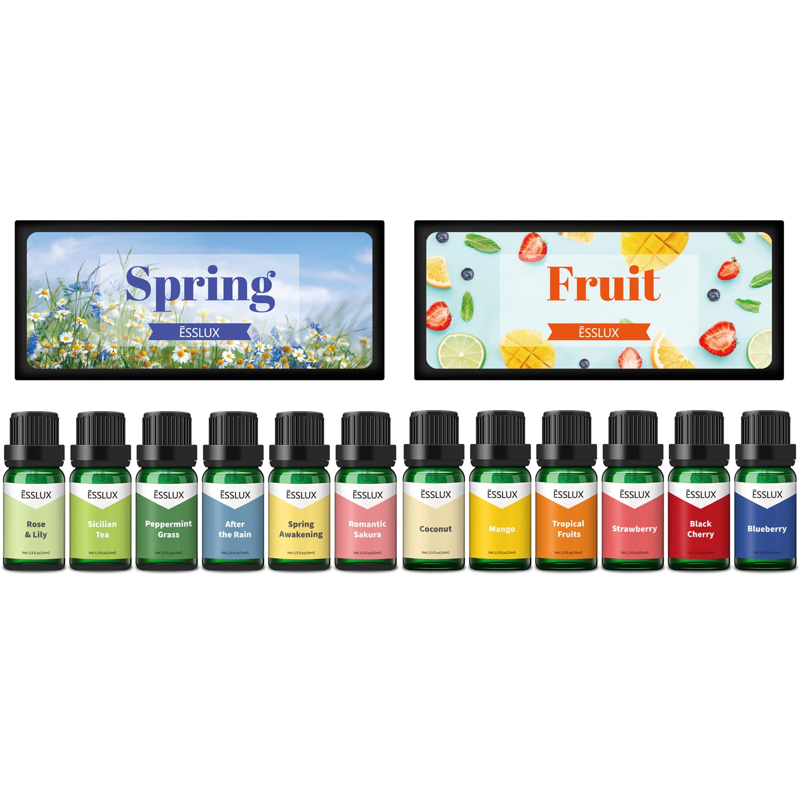 ESSLUX Fragrance Oils Set - Fruit & Spring Collections for Diffusers, Soap & Candle Making | Premium Scented Oils for Home Aromatherapy, DIY Crafts & Relaxation