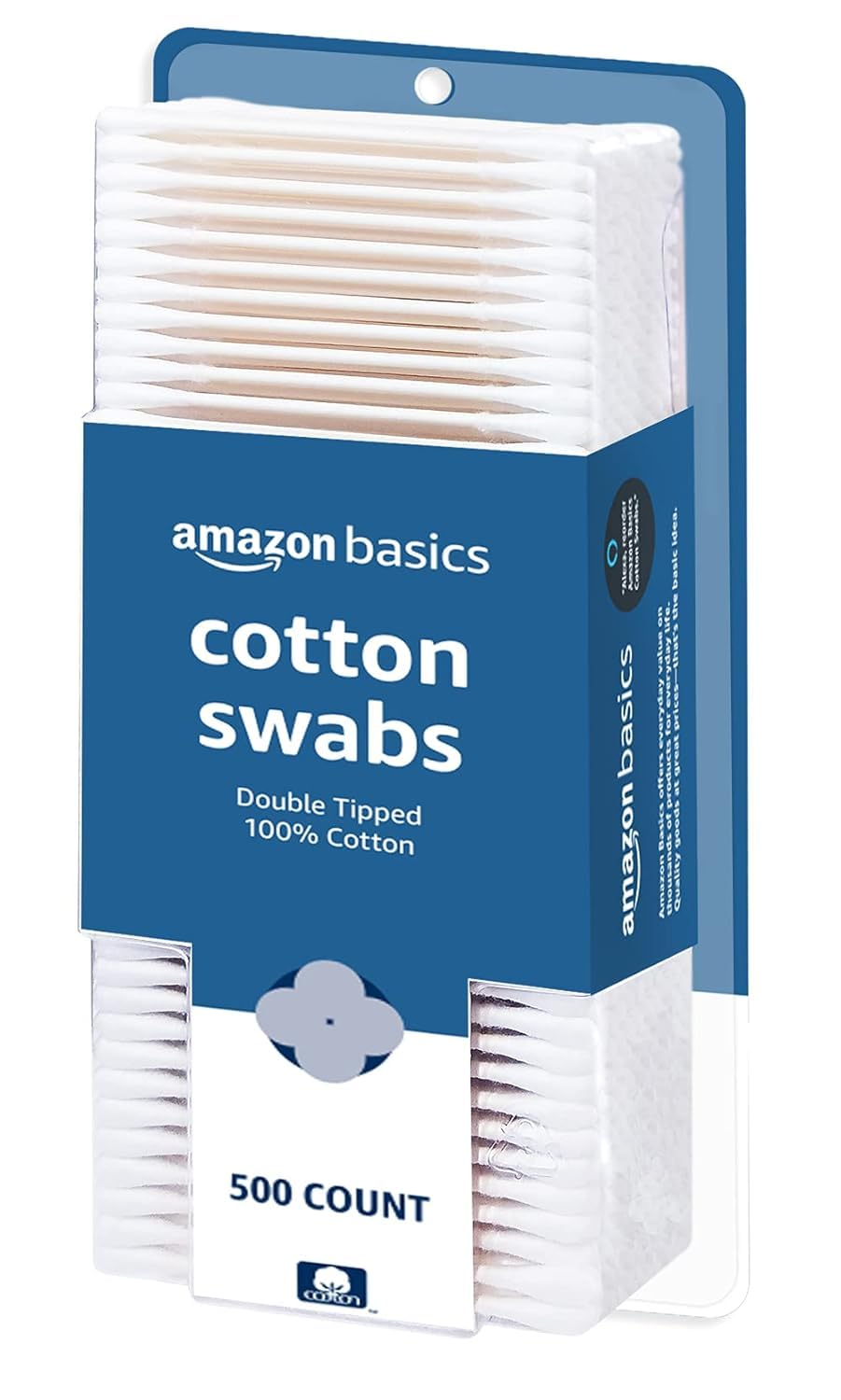 Amazon Basics Cotton Swabs - 500 Count, Double-Tipped Swabs for Ear Cleaning, Makeup Application, First Aid & Crafting - Hypoallergenic & Soft Cotton Buds