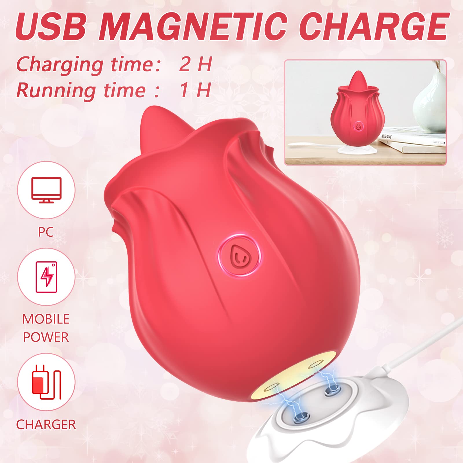 2022 Rose Toy for Women - 10-Speed Rose Vibrator & Clitoral Stimulator, Small Personal Massager with Tongue Licking Function, Adult Sex Toy for Women & Couples - Perfect for Solo Play, Foreplay, and Intimate Moments