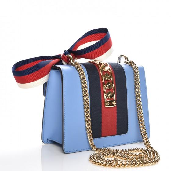 Gucci Sylvie Leather Mini Chain Bag Light Blue - Luxury Designer Crossbody Purse for Women | Perfect for Parties, Dates & Everyday Use