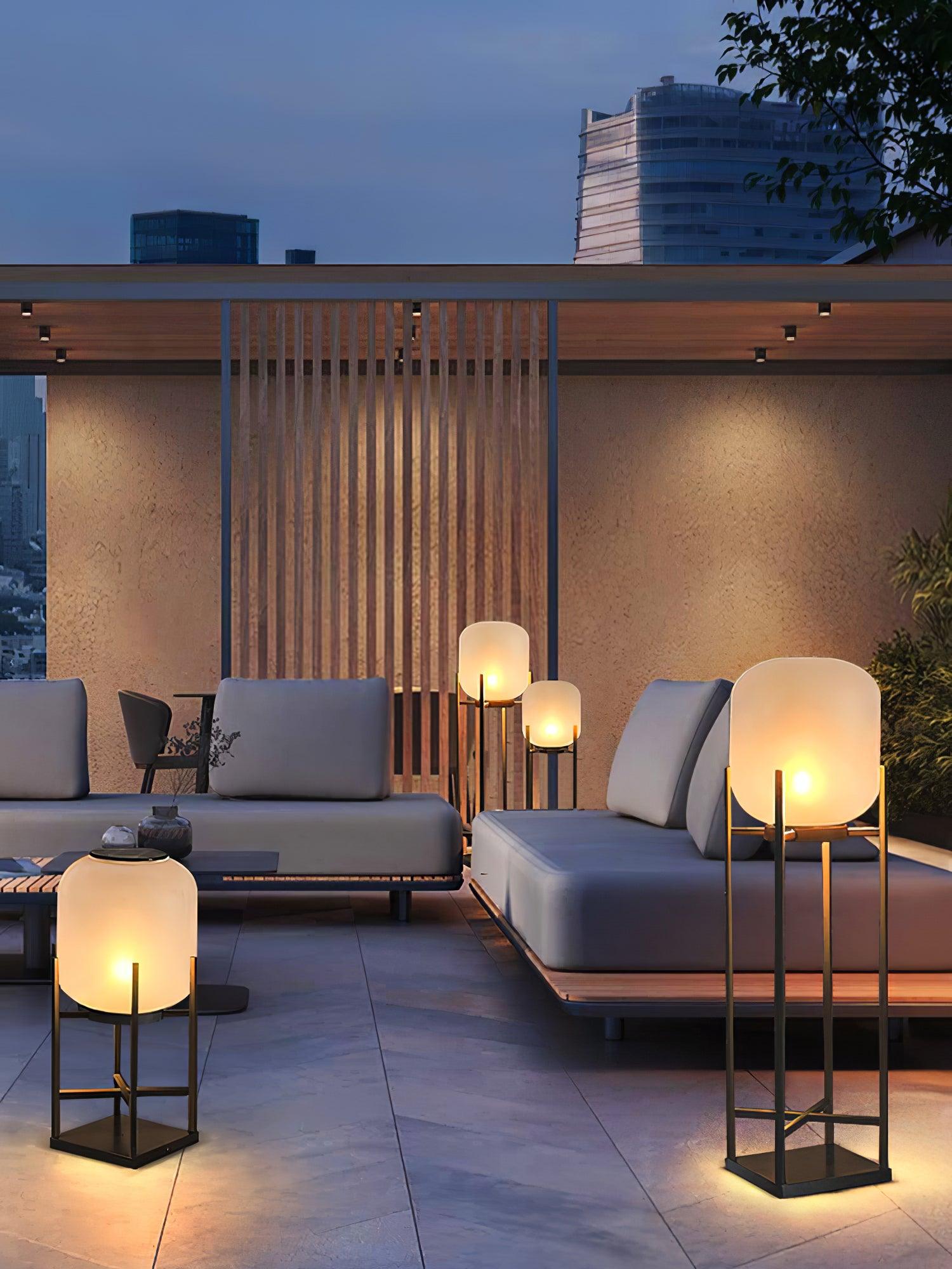 Modern LED Lantern Floor Lamp - Dimmable Indoor/Outdoor Lighting for Living Room, Patio, and Garden Decor