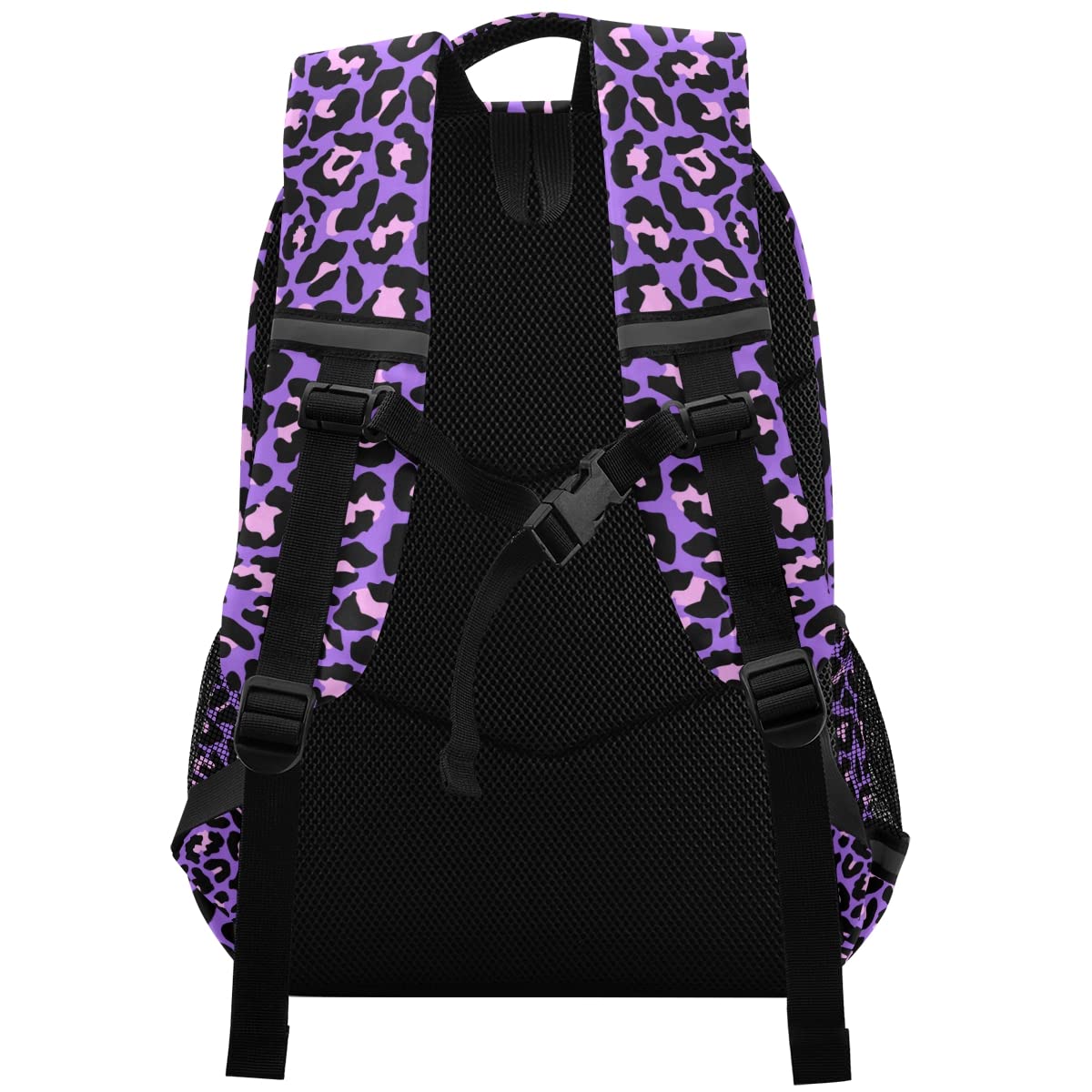 MNSRUU Neon Purple Pink Leopard Print Laptop Backpack with Chest Strap - Waterproof School Backpack for Boys & Girls, Lightweight Travel Hiking Rucksack for College, Work, Gym & Outdoor Adventures