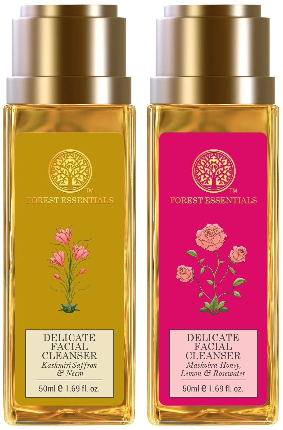Forest Essentials Delicate Facial Cleanser with Saffron & Neem - 50ml Travel Size | Rosewater, Honey & Lemon Formula | Gentle Cleansing for Sensitive Skin | Perfect for Travel & Daily Skincare Routine