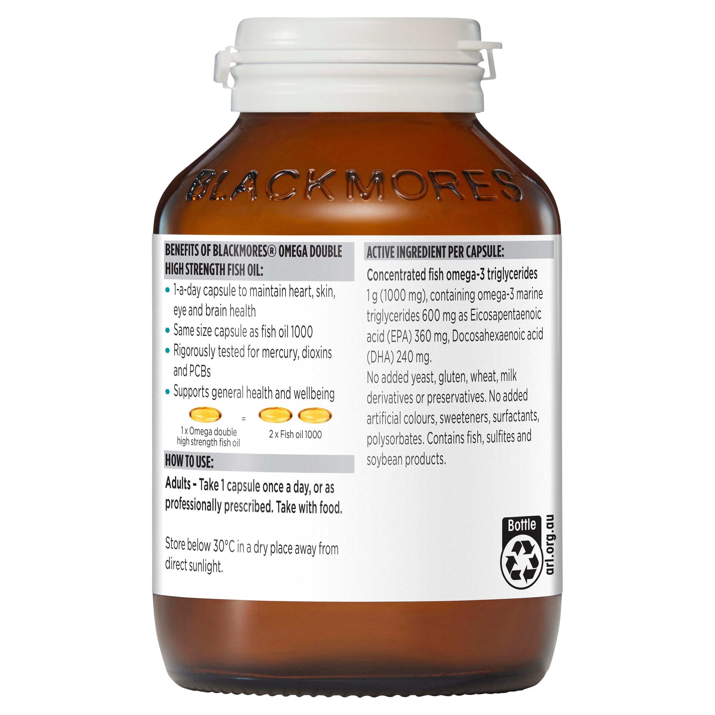 Blackmores Omega Double High Strength Fish Oil 2000mg - Premium Fish Oil Supplement for Heart, Brain & Joint Health - Supports Cognitive Function & Cardiovascular Wellness - Perfect for Daily Health Maintenance & Active Lifestyle