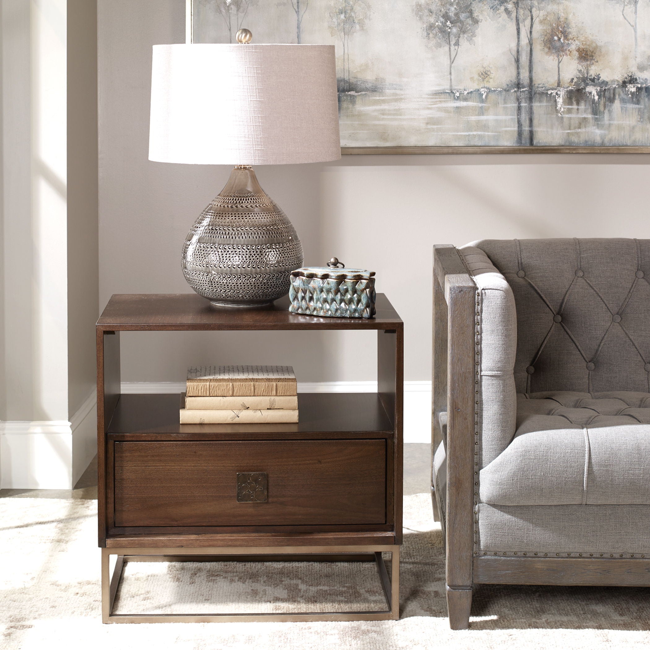 Bexley Walnut Side Table - Dark Brown Wood Nightstand for Bedroom, Living Room & Office - Small End Table with Sturdy Construction & Elegant Design
