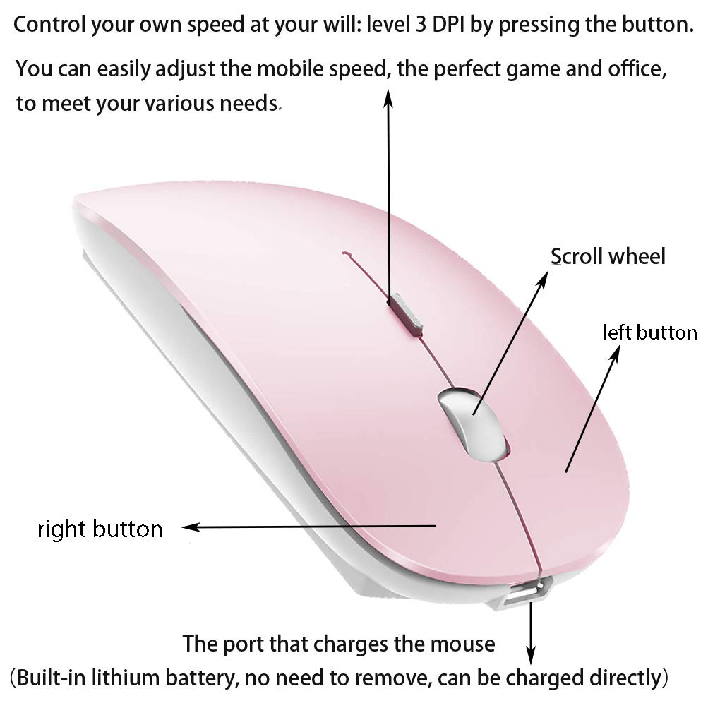 Wireless Bluetooth Mouse for Laptop, MacBook, iPad, PC - Compatible with MacBook Air/Pro, Windows, Chromebook (Jelly Pink) - Perfect for Work, Study & Travel