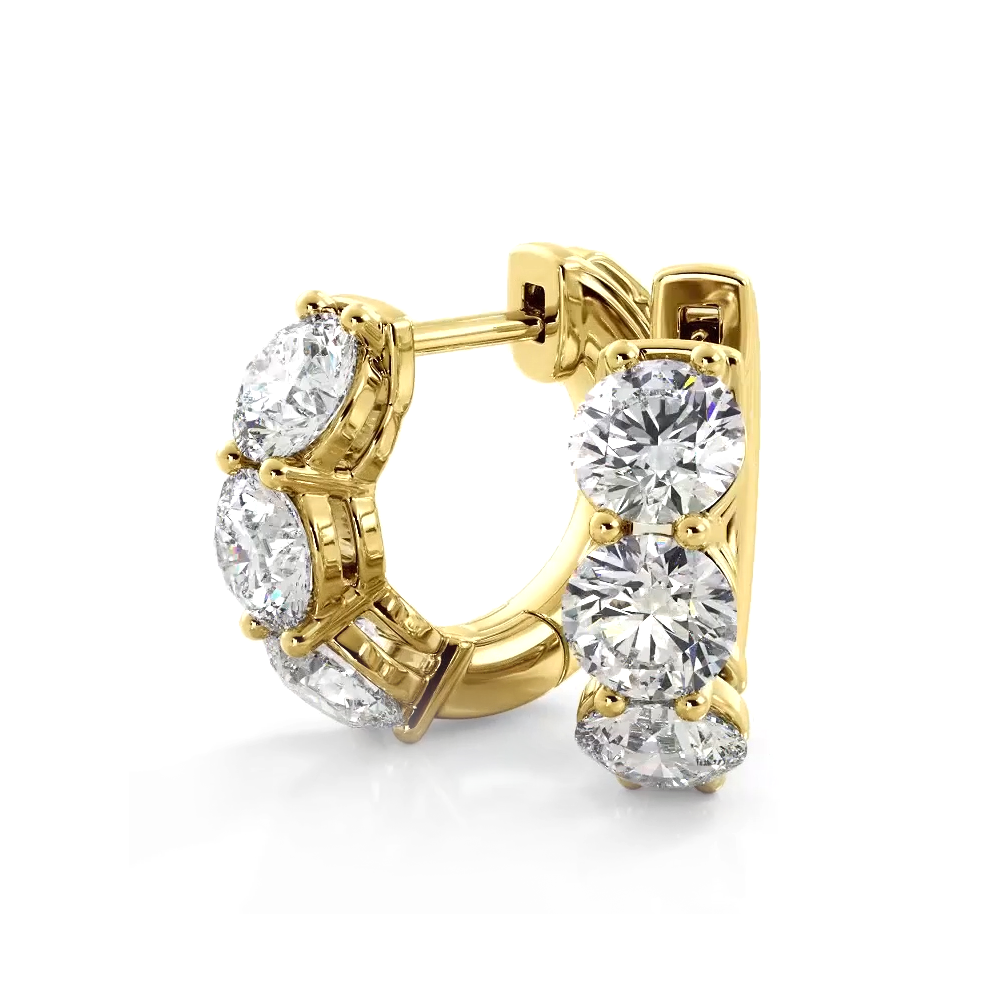 1.50 CTW Three Stone Diamond Hoop Earrings - Huggie Style Hoops for Women - Perfect for Weddings, Parties & Everyday Elegance
