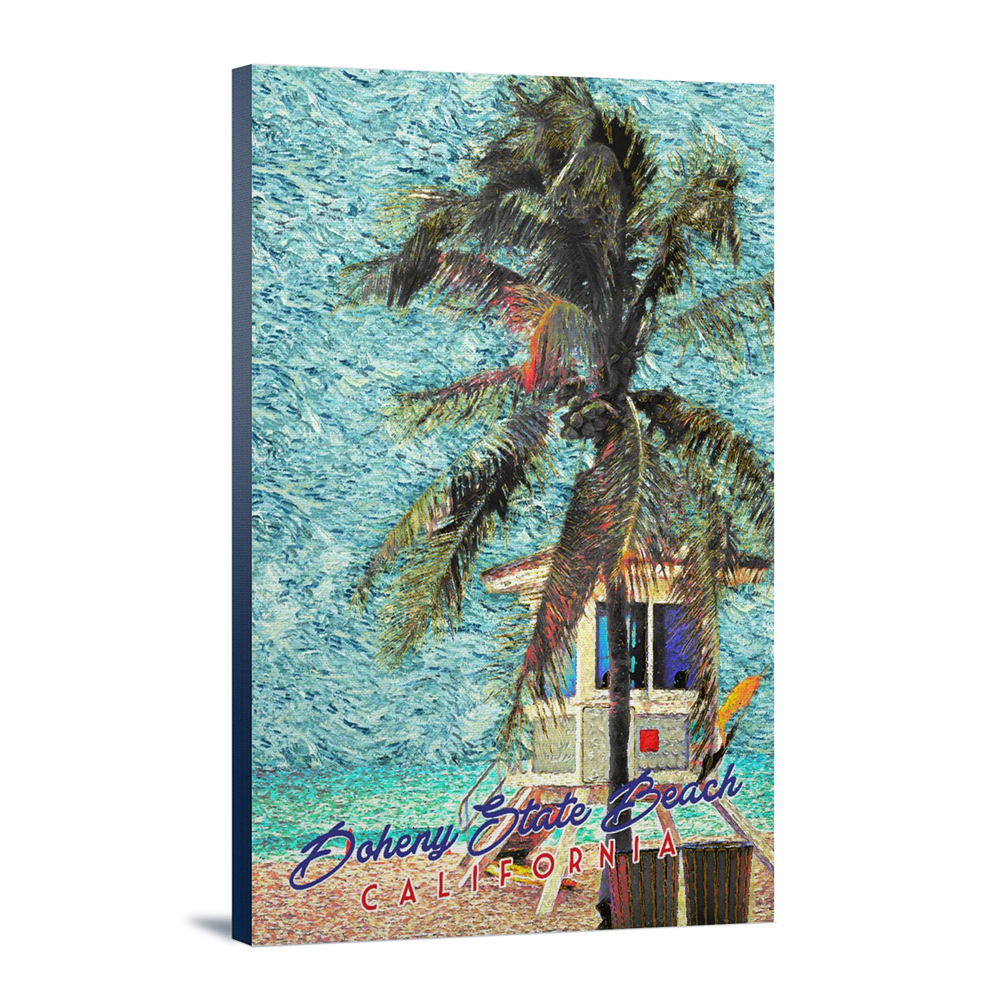 Van Gogh Style Doheny State Beach California Painting - 24x36 Gallery Wrapped Canvas Wall Art for Living Room, Bedroom & Office Decor