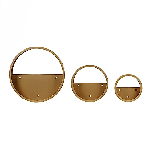 BalsaCircle 3 Gold Round Metal Wall Planters & Half Moon Floating Shelves Set - Modern Home Decor for Living Room, Bedroom, Office | Perfect for Wedding, Party & Event Decorations