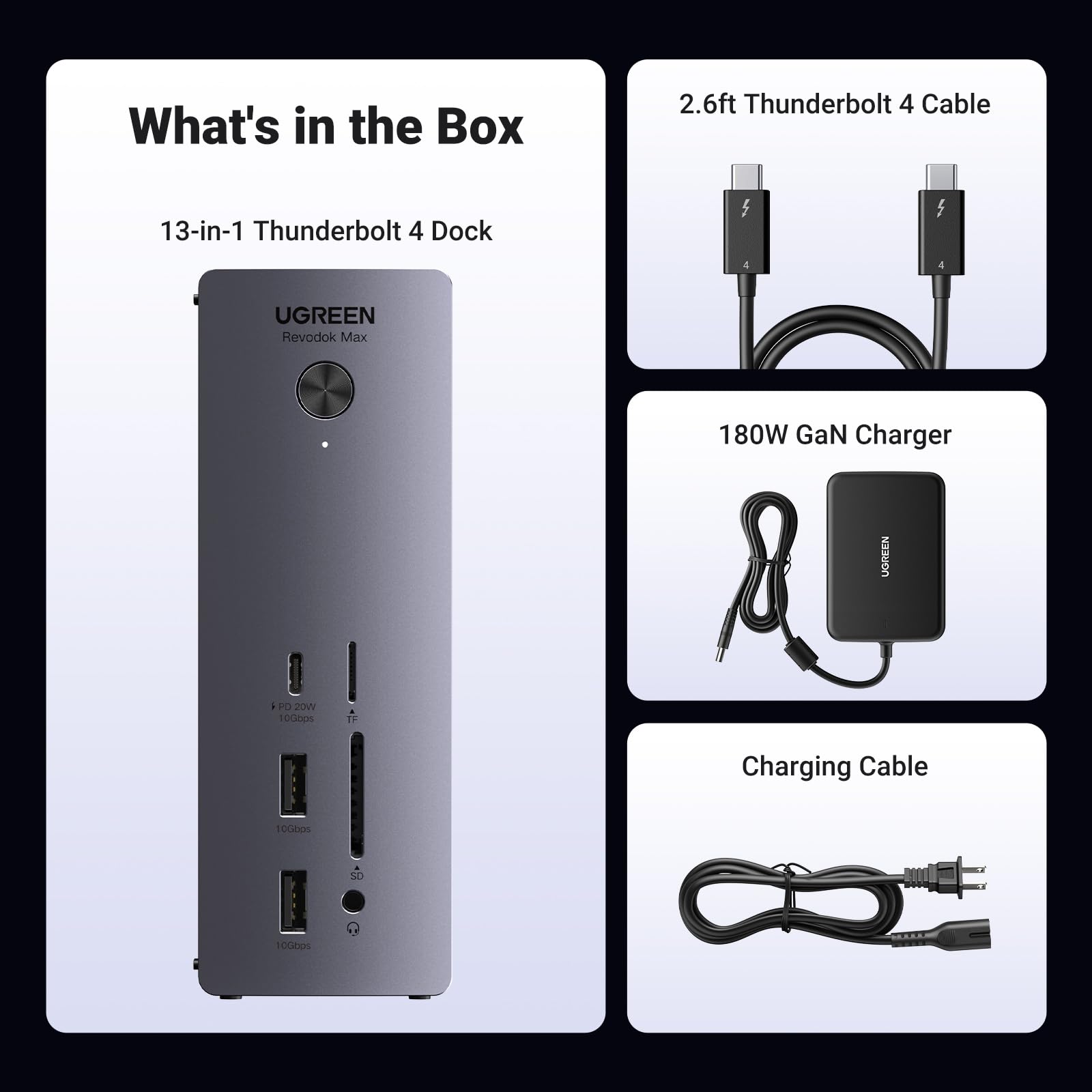 UGREEN Revodok Max 213 Thunderbolt 13-in-1 Docking Station for MacBook Pro/Air, Windows Laptops - 4K HDMI, USB-C, SD Card Reader, Ethernet Port - Perfect for Home Office, Gaming & Video Editing Setup