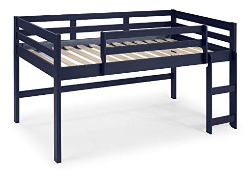 Knocbel Twin Loft Bed with Reversible Ladder & Safety Guardrail - Solid Wood Platform Bed Frame with 13-Slat Support, 110lb Weight Capacity (Navy Blue) - Perfect for Kids' Rooms, Dorms & Small Spaces