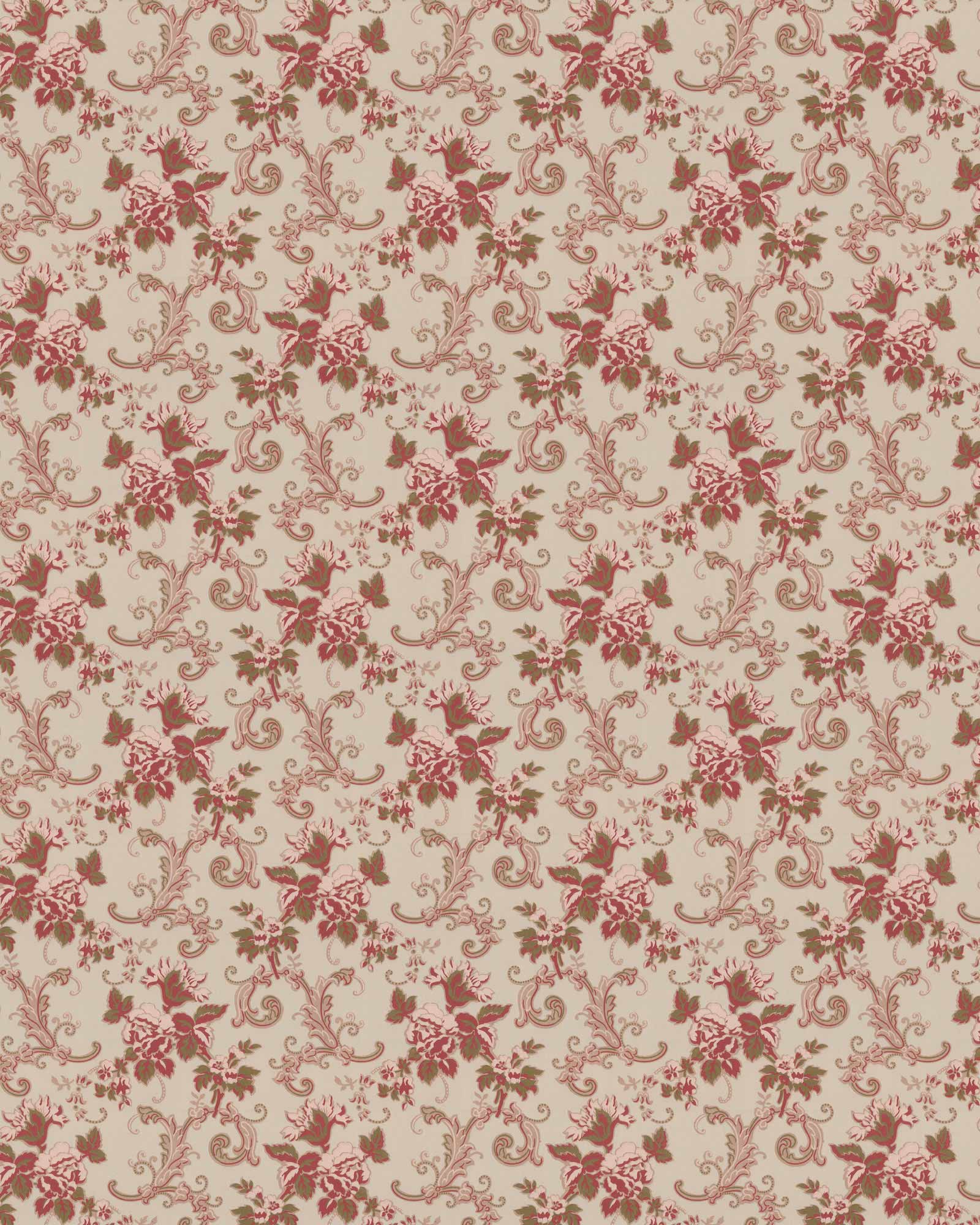 Lim & Handtryck Wallpaper Hovdala Flower Gray/Red - Perfect for Living Room, Bedroom, and Home Decor