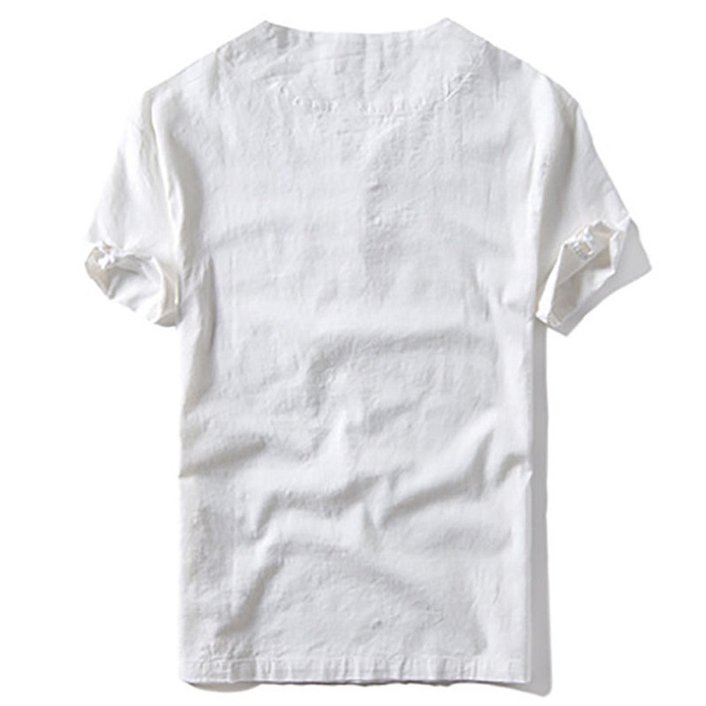 Breathable Men's Casual Linen Cotton Short Sleeve Shirt - Traditional Chinese Style White Tag - Perfect for Summer Wear, Travel & Cultural Events