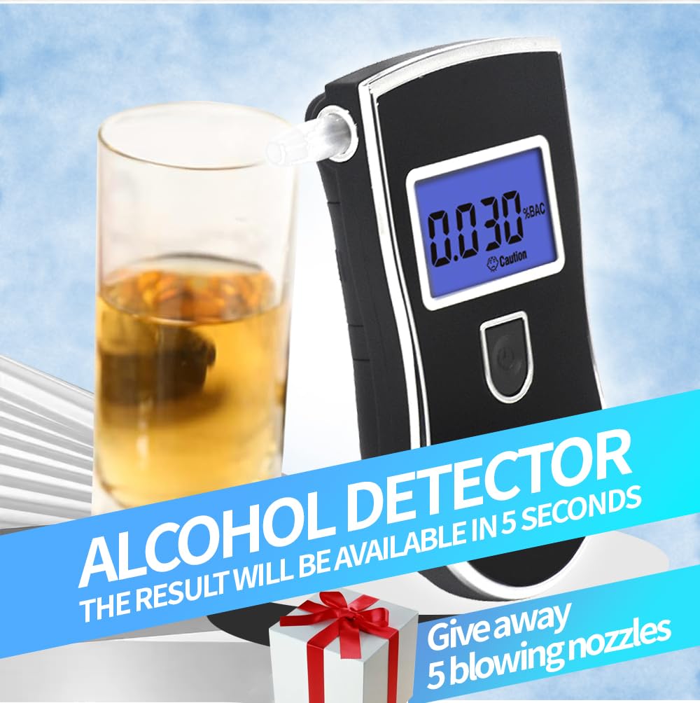 High-Accuracy Portable Breathalyzer - Professional & Personal Alcohol Tester with 20 Mouthpieces | Detect BAC Levels for Home, Workplace & Road Safety