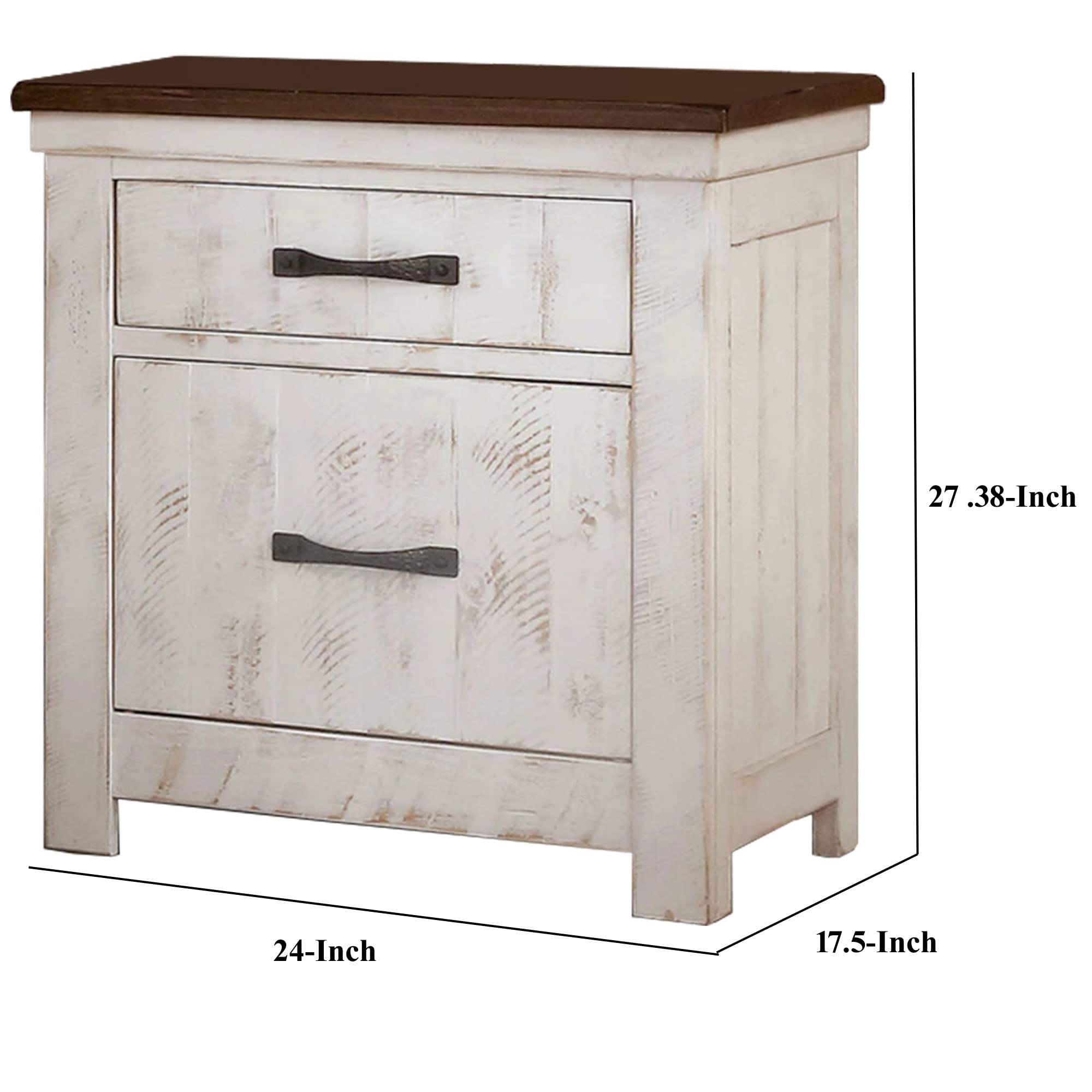 Benjara Modern Nightstand with 2 Drawers, USB Charging Ports & Plank Design - White & Brown Wood Bedside Table for Bedroom, Living Room & Office