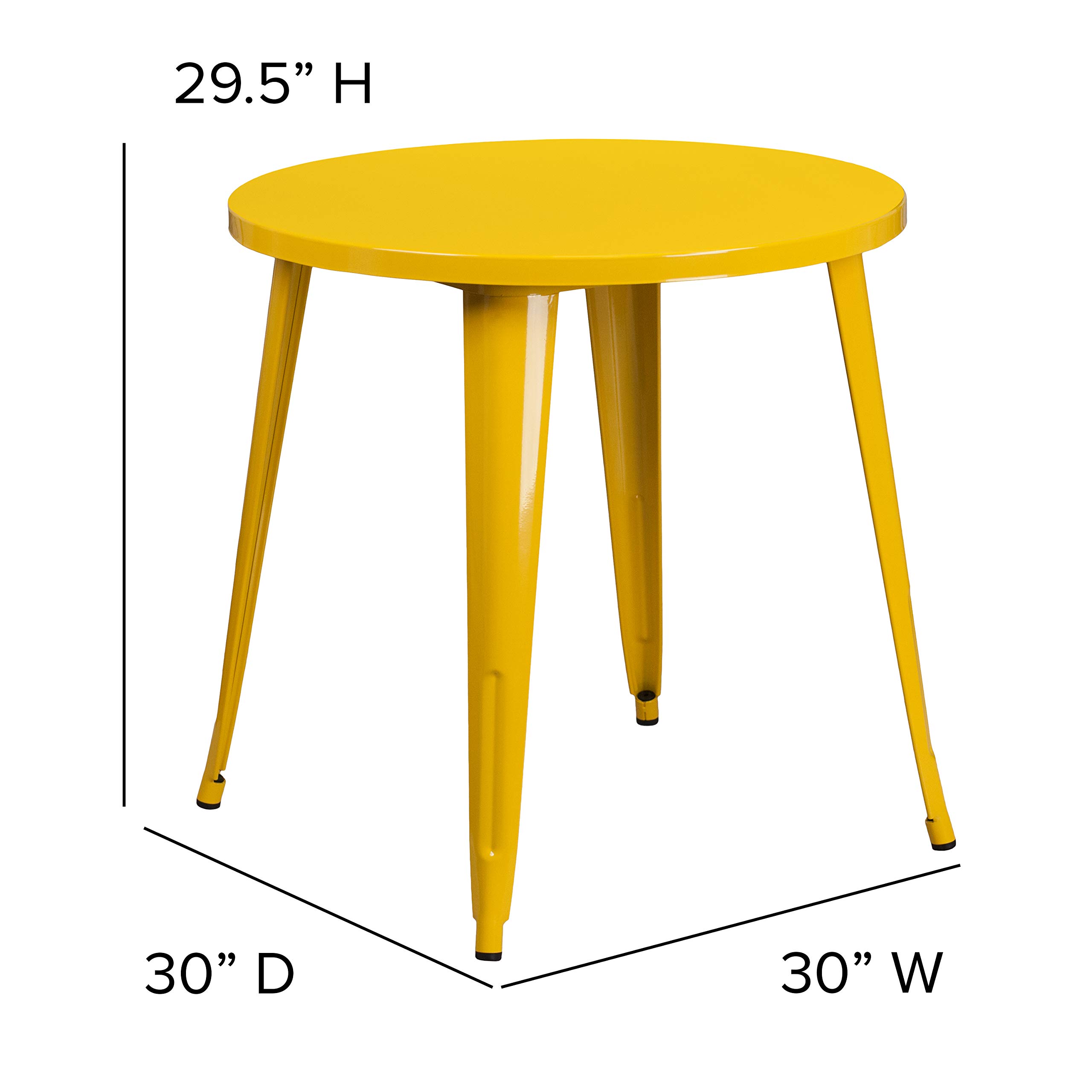 EMMA + OLIVER 30 Inch Round Commercial Grade Metal Table - Indoor & Outdoor Use - Yellow - Perfect for Patio, Garden, Restaurant, and Cafe Dining