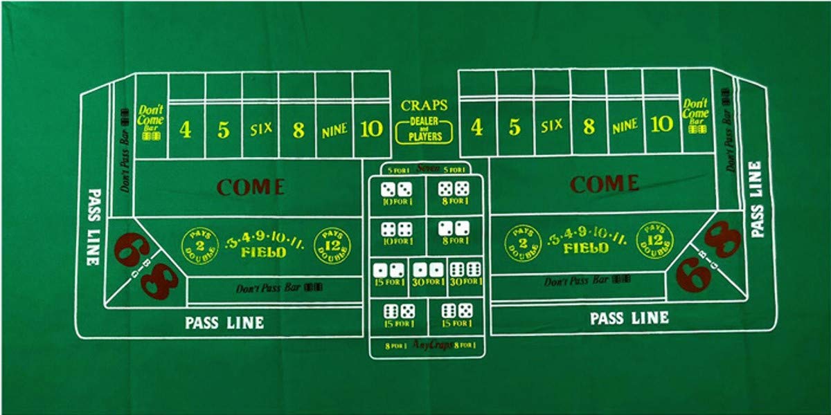 Casino Poker & Craps Set - 6ft x 3ft 2-Sided Felt Layout with Dice & Cards for Home Game Nights