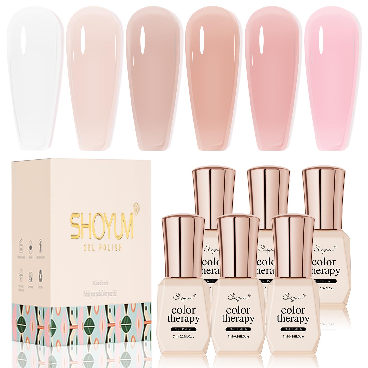 Nude Pink Gel Nail Polish Set - 6 Colors Sheer Milky White Jelly Gel Polish for All Seasons & Skin Tones | Neutral Soak Off LED Gel Nail Kit for DIY Manicure at Home | Perfect for Everyday Wear, Bridal Nails & Special Occasions
