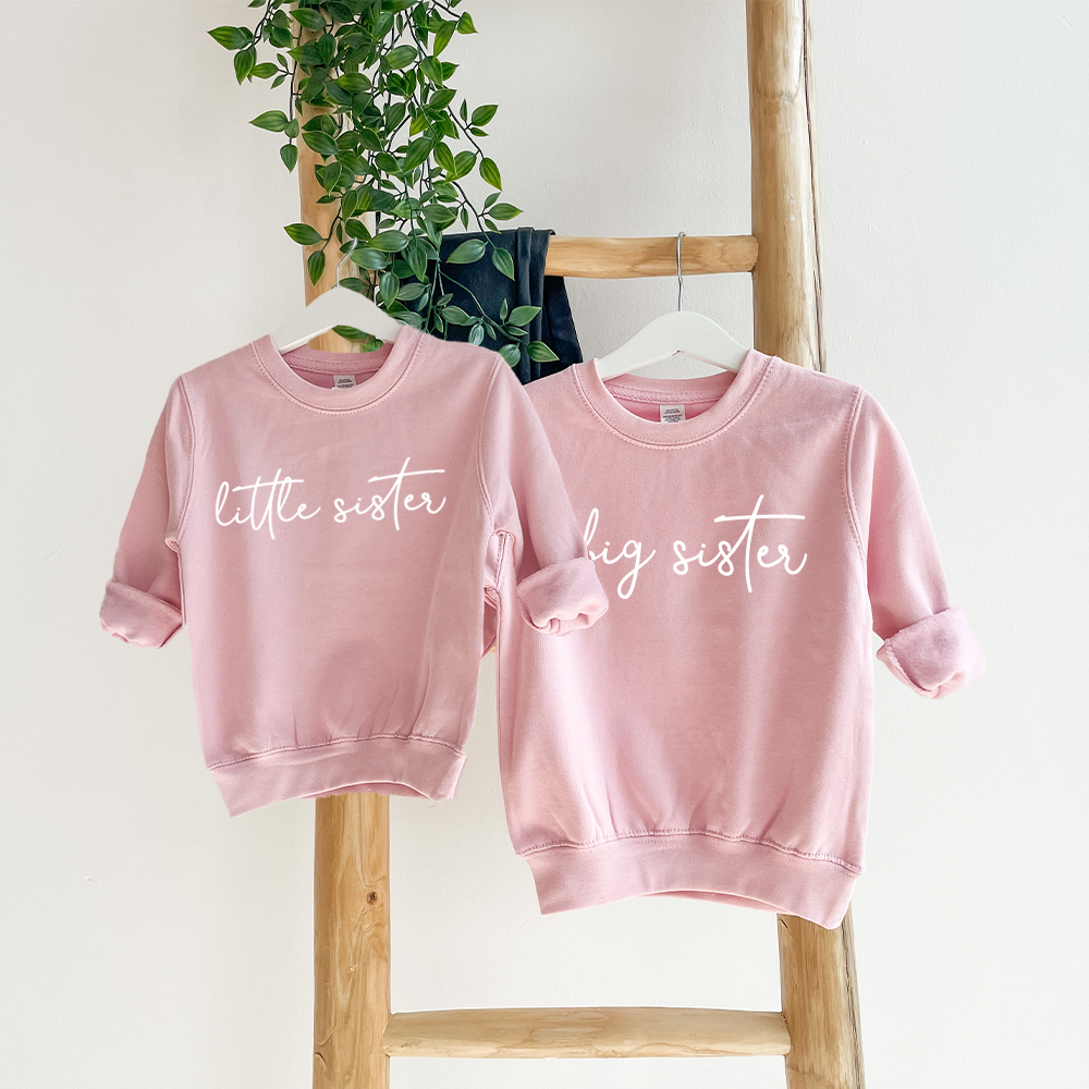 Big & Little Siblings Matching Script Kids Sweatshirts - Cute Family Outfits for Sibling Photos & Special Occasions