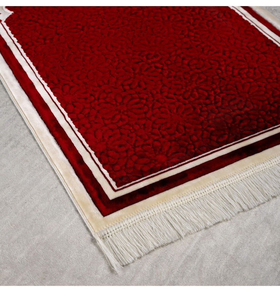 Premium Hidaya Plush Islamic Prayer Rug - Soft Red Prayer Mat for Home & Mosque - Perfect for Daily Salah, Jummah Prayers, and Ramadan Worship