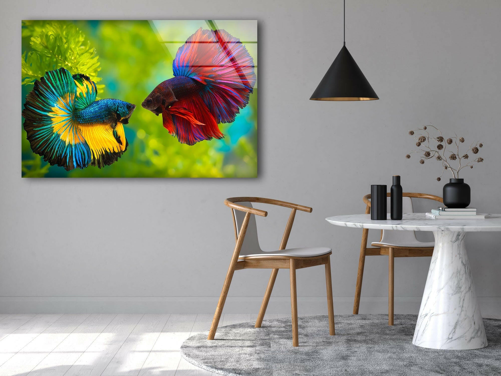 Vibrant Beta Fish Glass Wall Art - Handmade Tropical Aquarium Decor for Living Room, Bedroom & Office