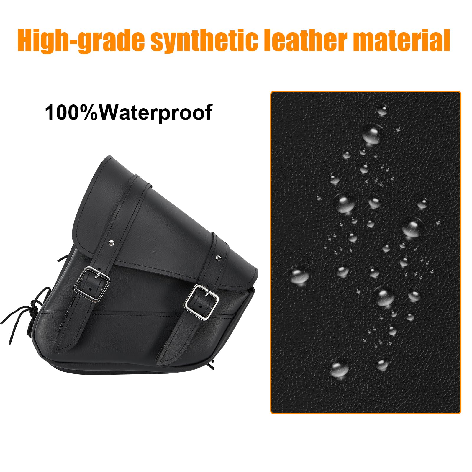 Waterproof Motorcycle Saddle Bags - Synthetic Leather Side Bag for Softails & Sportsters (10