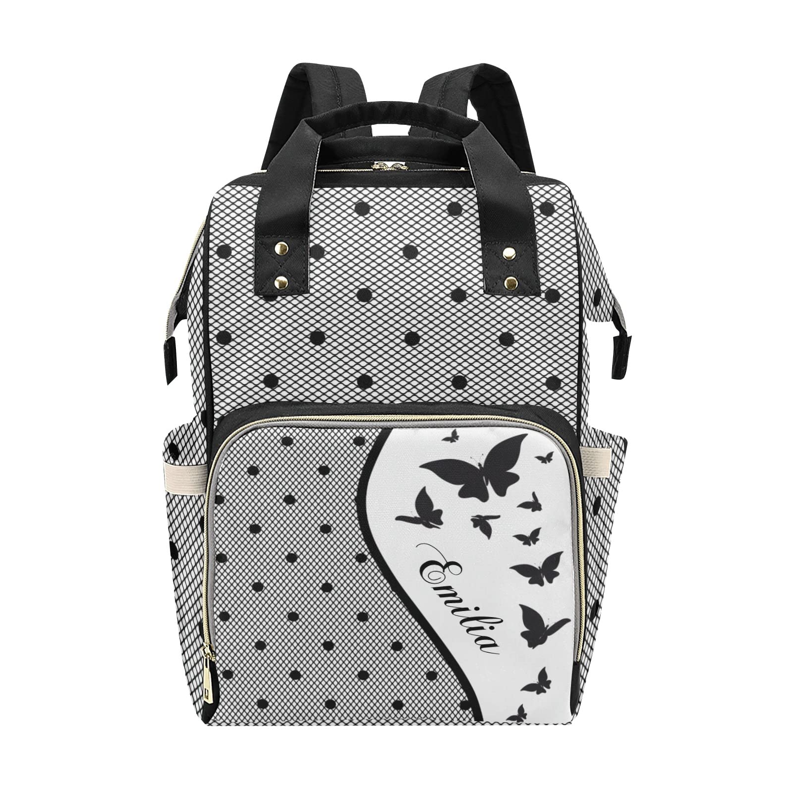 Custom Butterfly Lace Black Diaper Bag Backpack - Personalized Baby Shower Gift for New Moms | Perfect for Travel, Daycare & On-the-Go Parenting