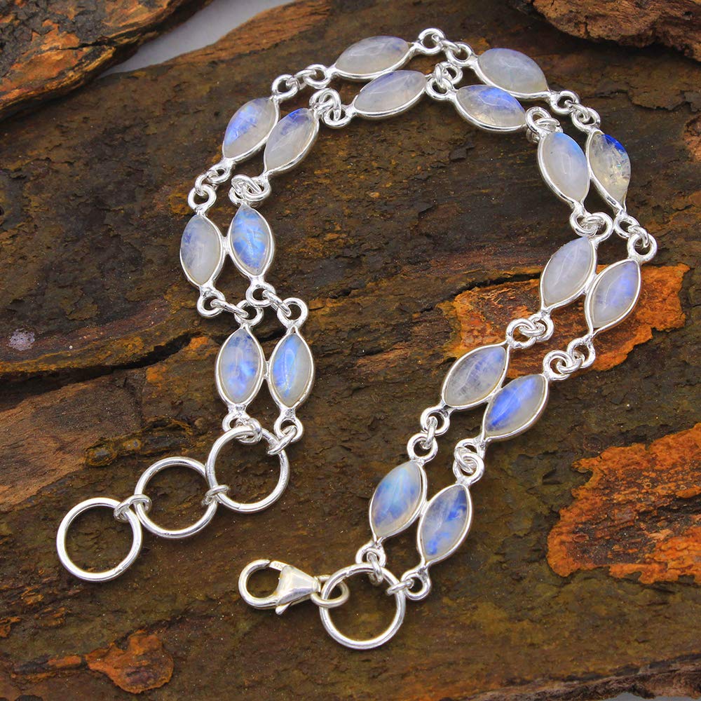 Natural Moonstone Bracelet 925 Sterling Silver Handmade Jewelry for Women - Christmas Gift & Party Wear