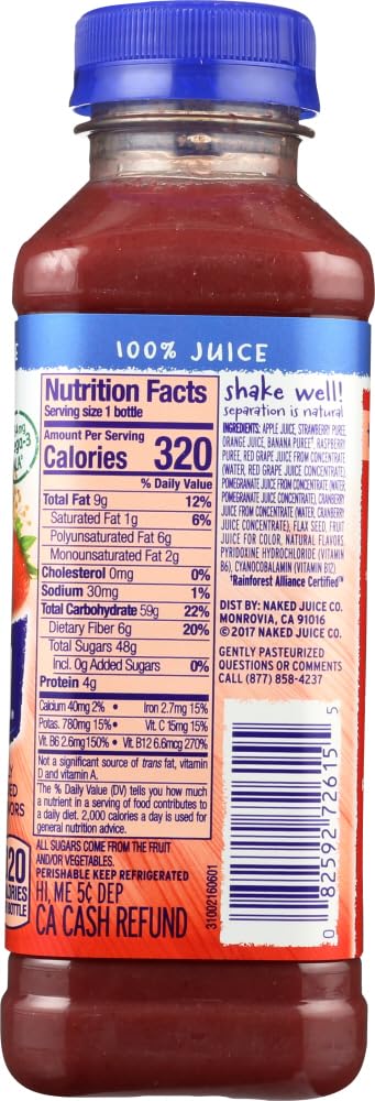 Naked Red Machine Smoothie 15.2 Fl Oz - Antioxidant Fruit & Veggie Blend - Perfect for Post-Workout Recovery & Healthy Breakfast