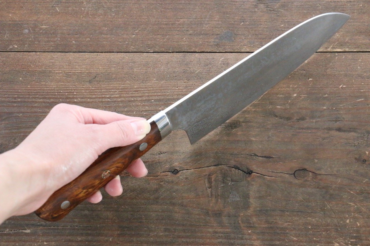 Premium Nao Yamamoto Coreless Damascus Santoku Knife 170mm with Ironwood Handle - Japanese Kitchen Knife for Slicing, Dicing & Chopping Vegetables, Meat & Fish