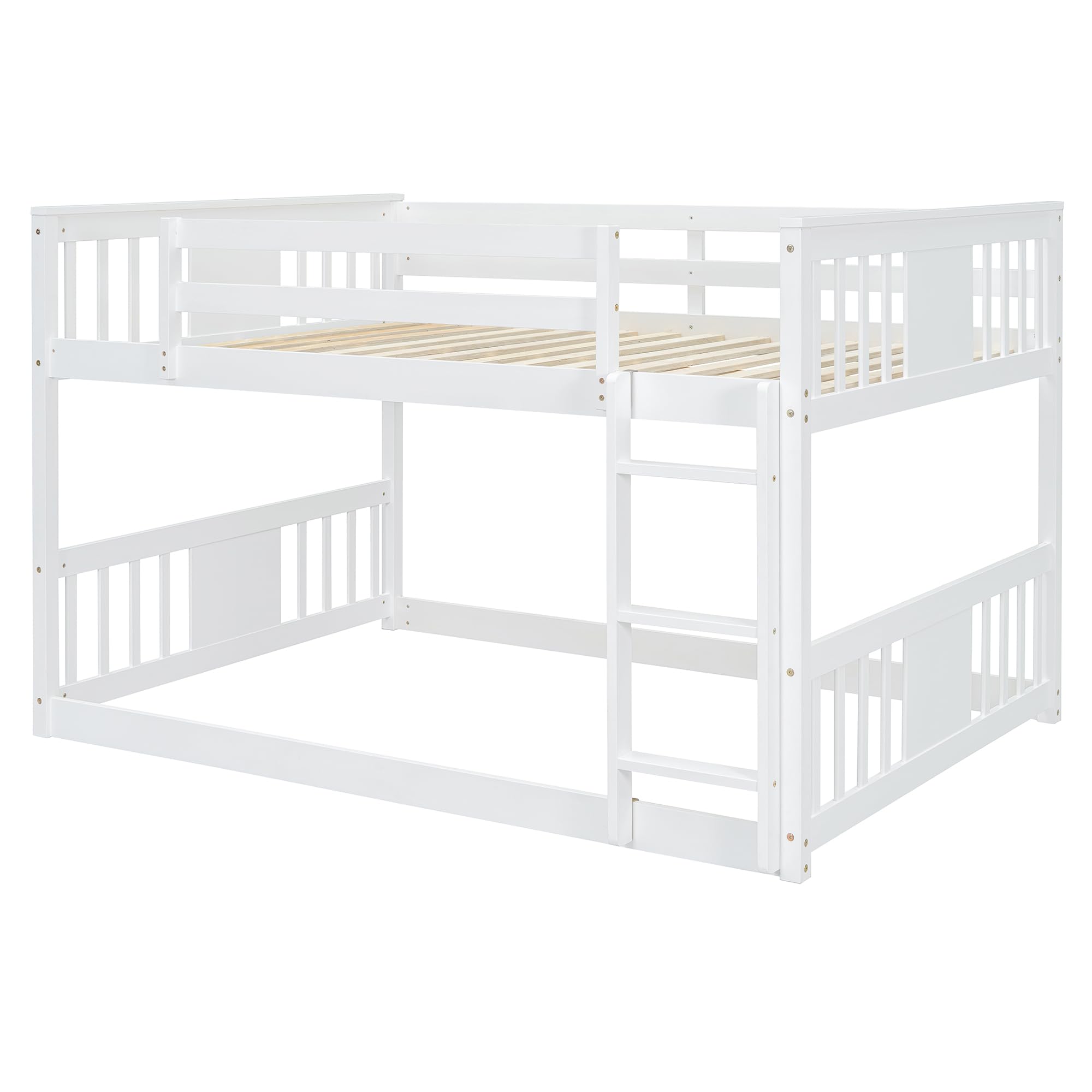 Full Over Full Bunk Bed with Ladder - Sturdy Wooden Loft Bed for Teens & Adults - Space Saving Twin Bunk Bed for Small Rooms - No Box Spring Needed - Perfect for Kids' Bedrooms, Dormitories & Guest Rooms