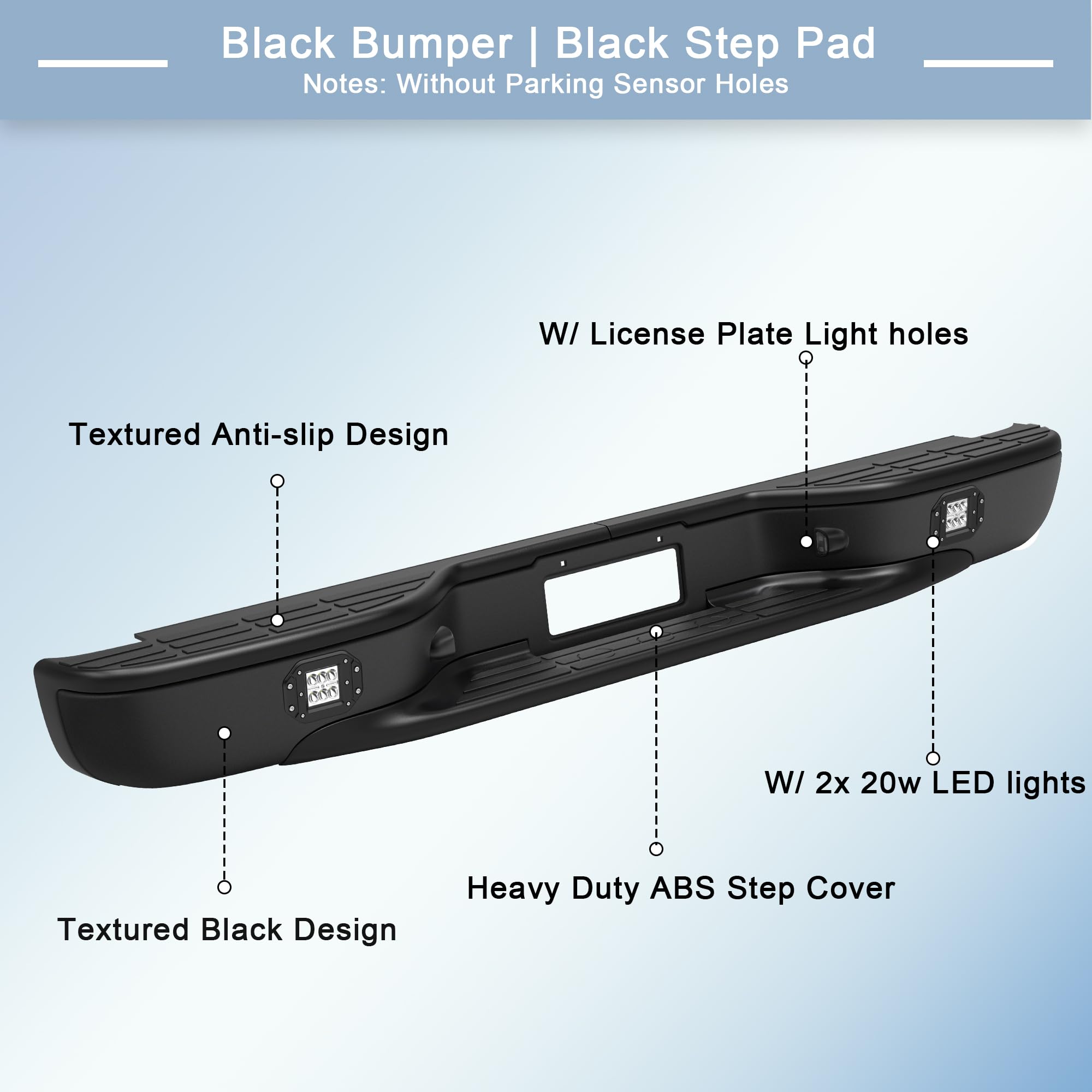 1999-2006 Chevy Silverado/GMC Sierra 1500 Black Steel Rear Step Bumper with LED Square Light - Heavy Duty Truck Bumper Replacement for Off-Road & Towing