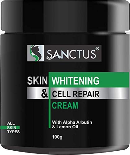 SANCTUS Skin Whitening & Cell Repair Face Cream - Lightweight Moisturizer for Oily, Acne-Prone Skin with Alpha Arbutin & Lemon Oil - Brightens & Evens Skin Tone (100g) - Perfect for Daily Skincare Routine & Nighttime Repair