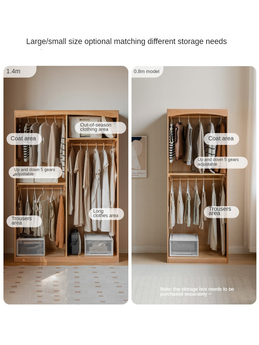 Oak Solid Wood Wardrobe with Curtain Design - Elegant Closet Storage for Bedroom, Living Room & Dorm Organization