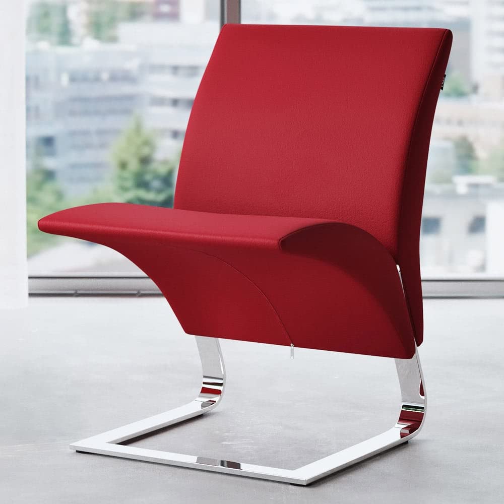 Zuri Furniture Modern Bouncee Chair - Red Cashmere Upholstery with Polished Chrome Base - Perfect for Living Room, Office & Lounge Areas