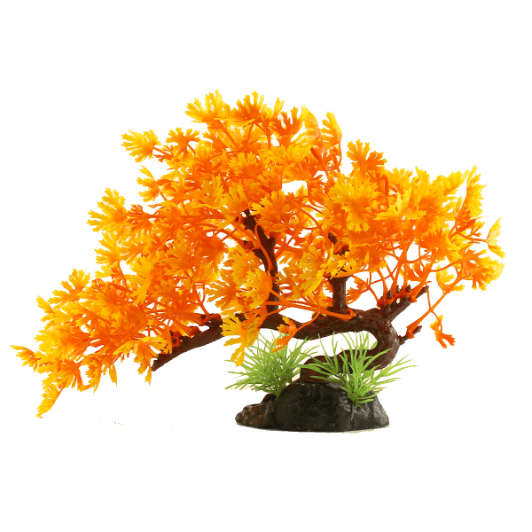 Vibrant Orange Bonsai Tree Plastic Aquarium Plant - Realistic Fish Tank Decor for Tropical & Betta Fish Tanks - Perfect for Home & Office Aquascaping