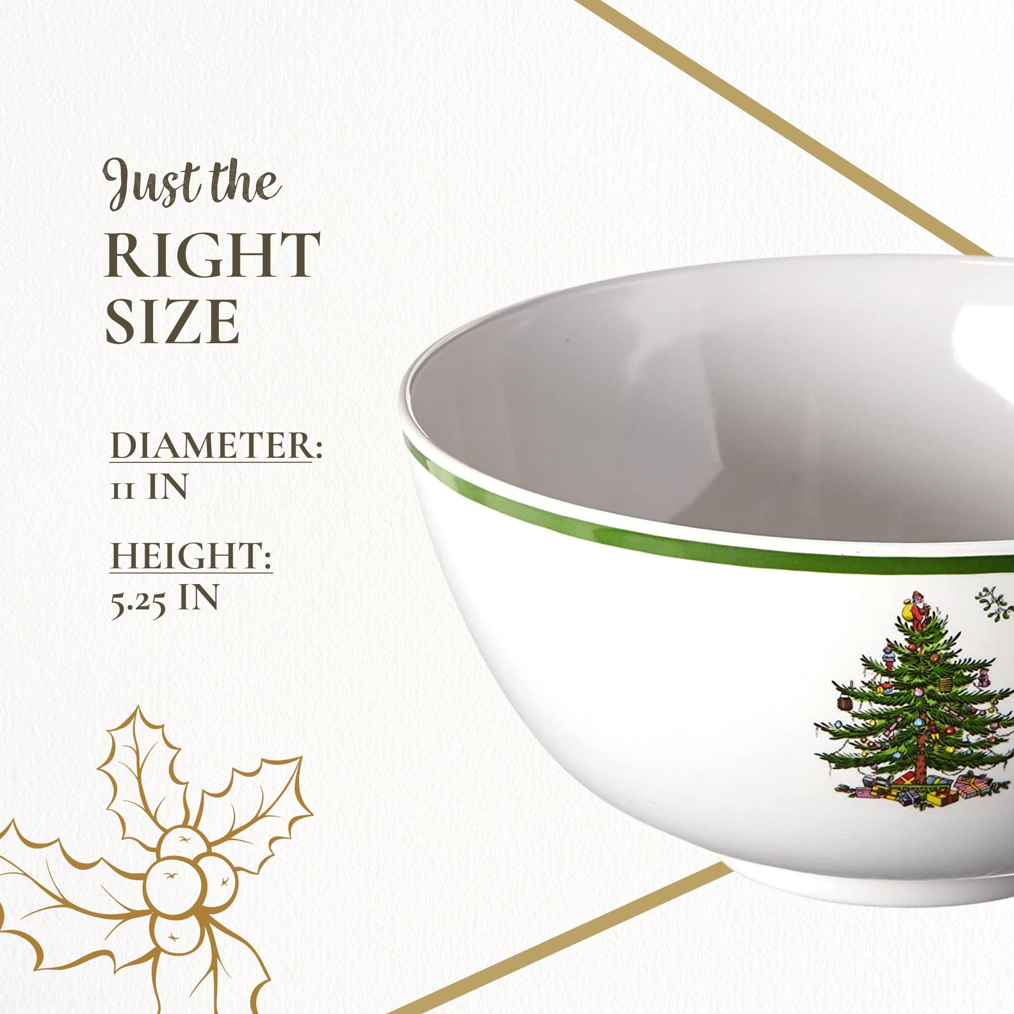 Spode Christmas Tree Melamine Deep Bowl - 11-Inch Round Serving Bowl for Salad, Pasta, Side Dishes - Festive Holiday Dinnerware - Shatterproof, Dishwasher Safe - Perfect for Christmas Parties, Family Gatherings & Outdoor Dining