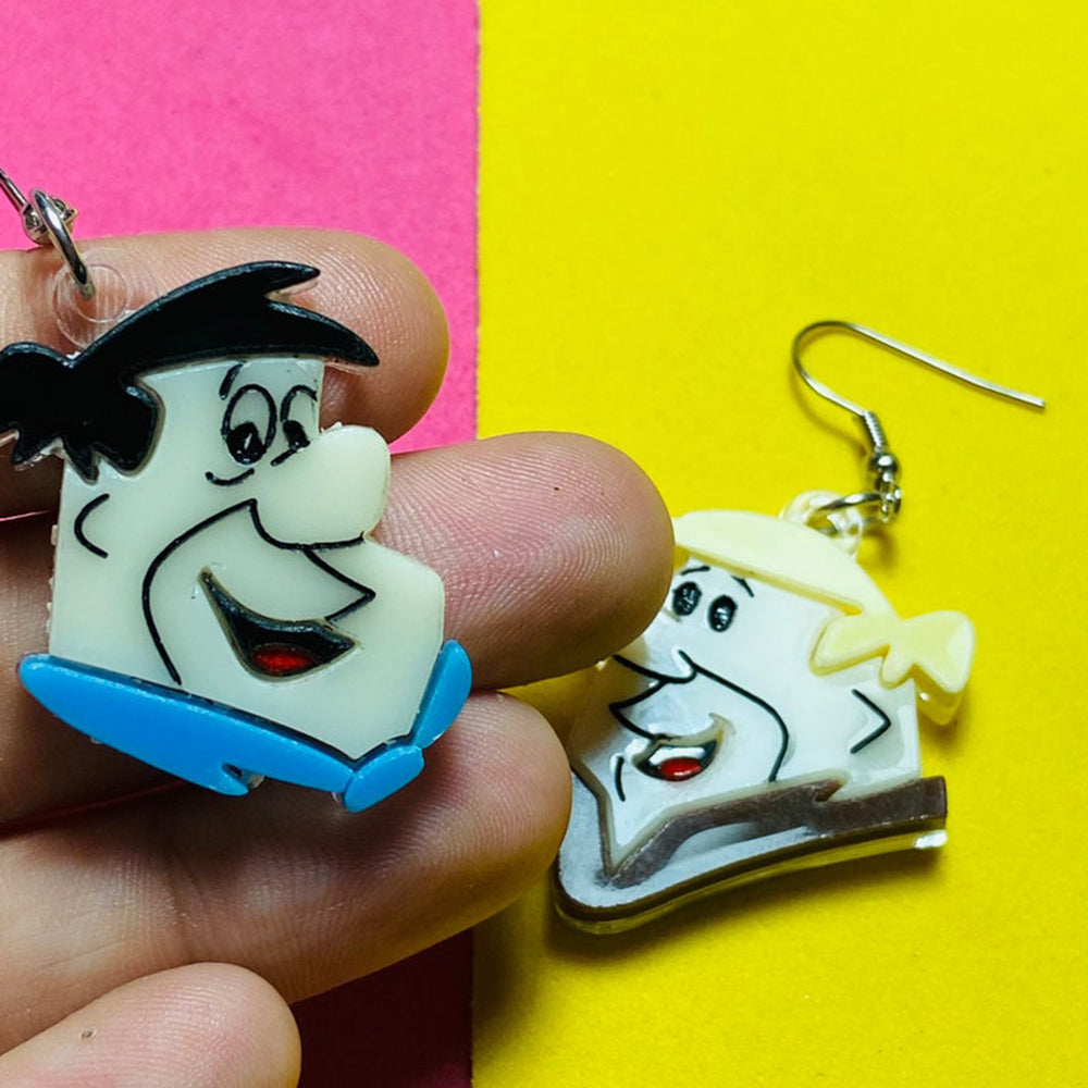 Betty & Wilma Fred Barney Cartoon Acrylic Earrings Set - Fun & Stylish Jewelry for Women - Perfect for Cosplay, Parties & Everyday Wear