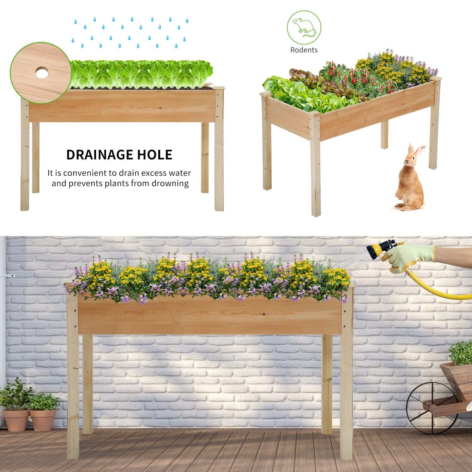 49x24x30 Inch Raised Garden Bed - Outdoor Elevated Wood Planter Box Stand for Vegetables, Flowers & Herbs - Natural Wood Backyard Patio Gardening Planter for Small Spaces, Urban Farming & Homegrown Produce